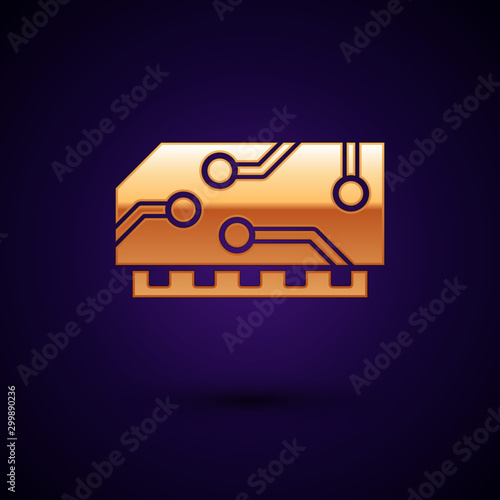 Gold RAM, random access memory icon isolated on dark blue background. Vector Illustration