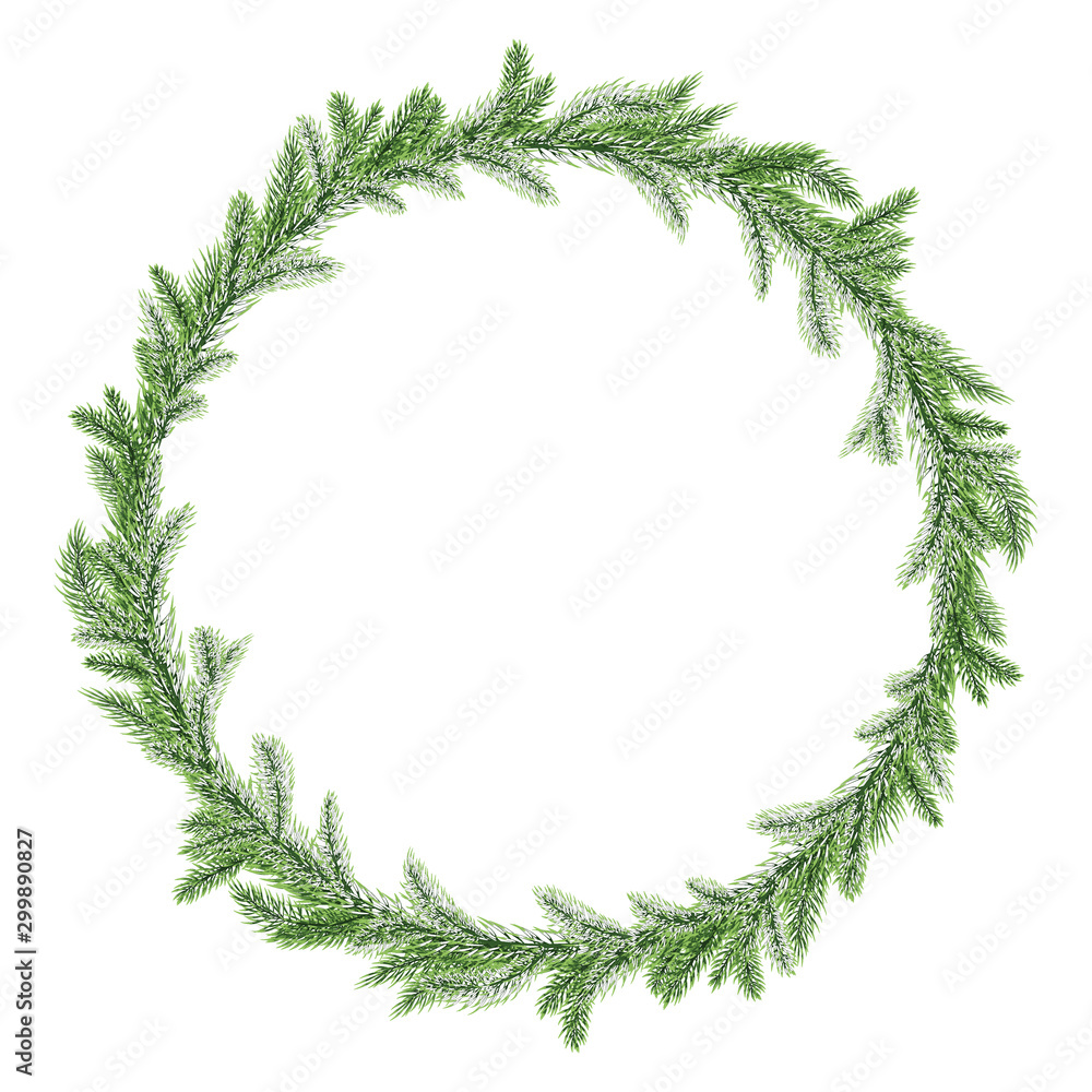 Round garland christmas Fir branch isolated on white background
