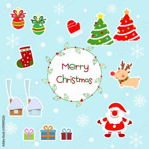 Colorful Christmas set.  Cute cartoons for Christmas Day celebration.