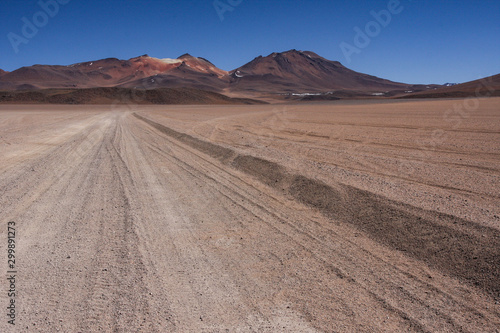 Track towards mountains on the Bolivia plateau in the Dali Desert region