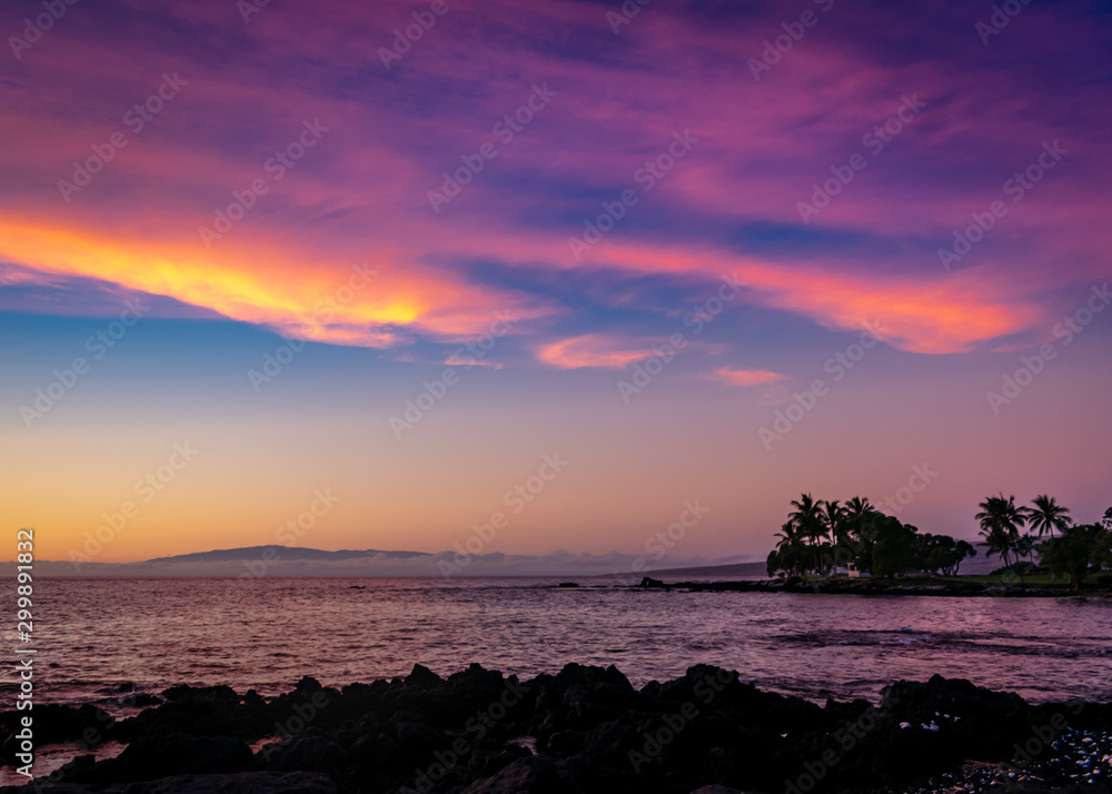 Sunset Over Maui from the Big Island, Hawaii