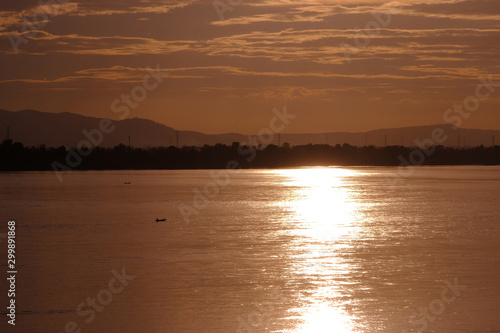 Morning view of Khong river very beautiful and feeling peace.