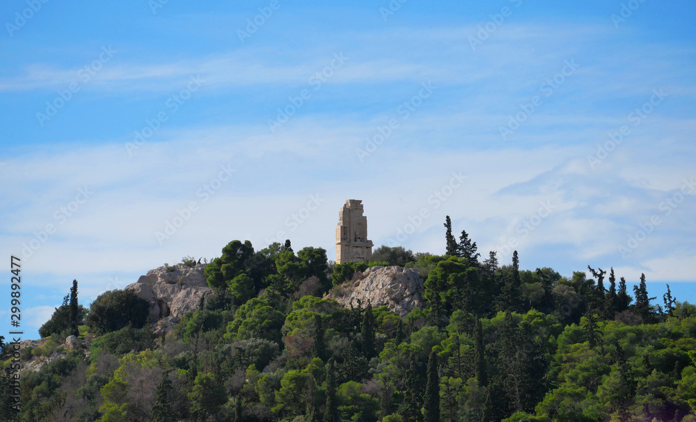 Athens Greece, ruins of famous Philopappos mausoleum on the top of the hill south of acropolis