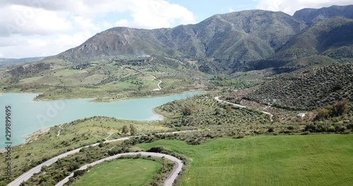 Panoramic view over Embalse de Zahara inland lake, Andalusia, Spain