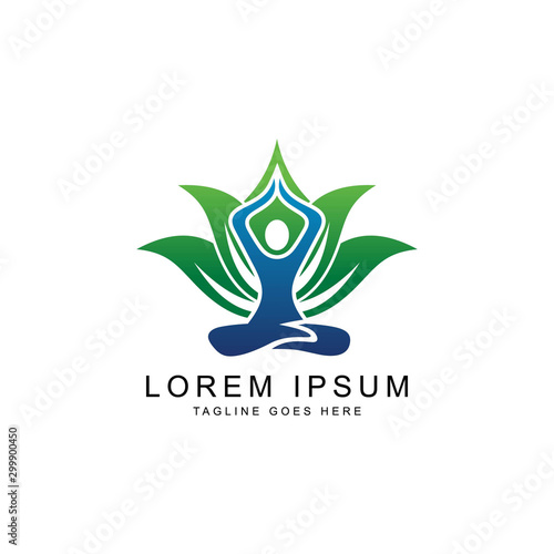 creative yoga person with a flower aroma logo template
