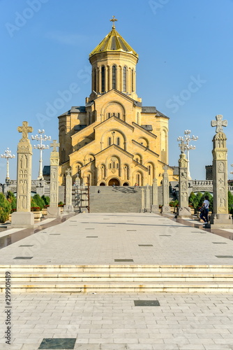 Around view of The Holy Trinity Cathedral of Tbilisi (Sameba) and buildings in old Tbilisi