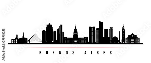 Buenos Aires skyline horizontal banner. Black and white silhouette of Buenos Aires, Argentina. Vector template for your design.