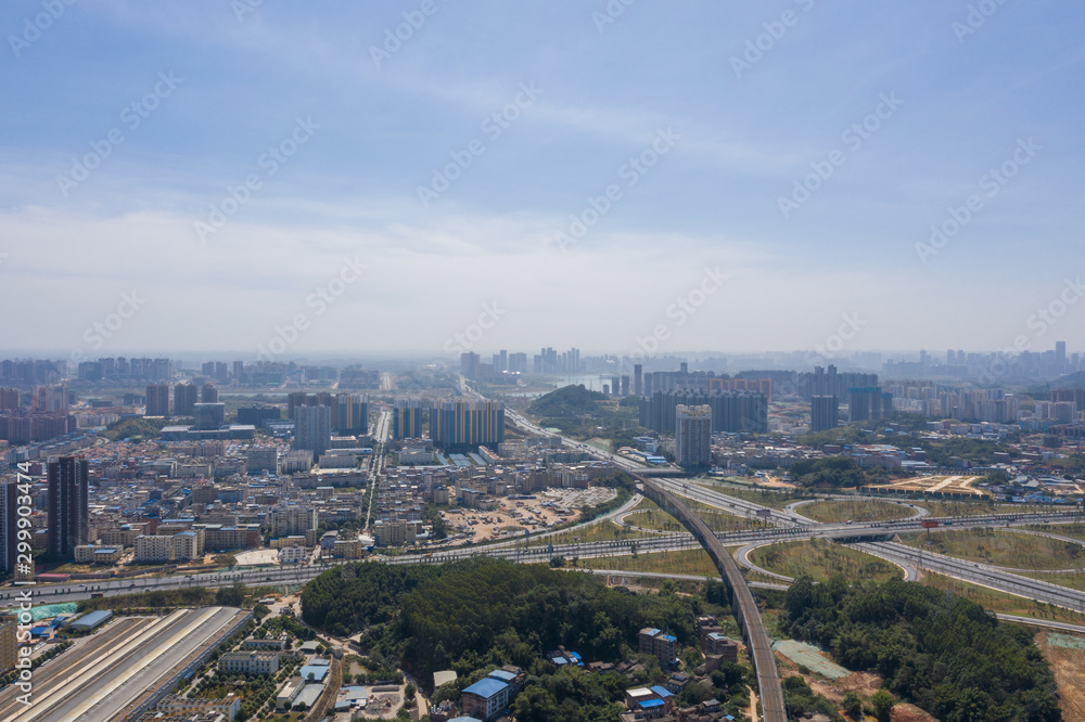 City buildings and traffic road skyline view, Nanning, China