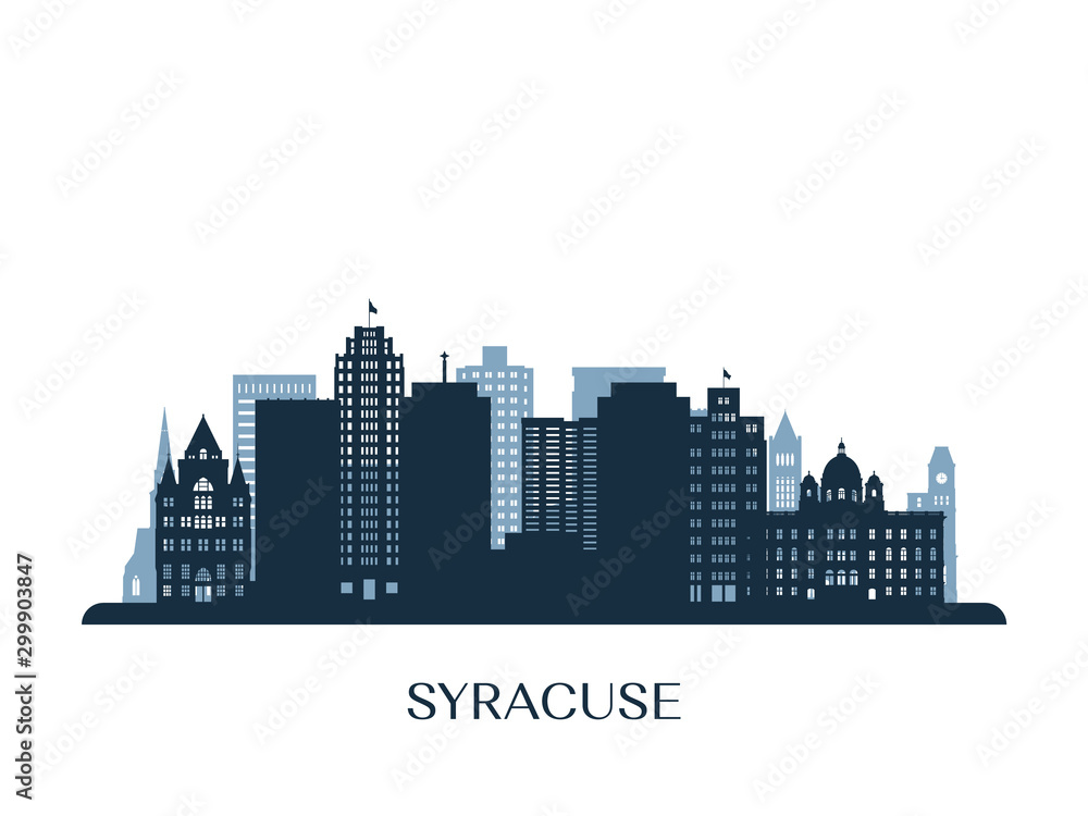 Syracuse skyline, monochrome silhouette. Vector illustration.