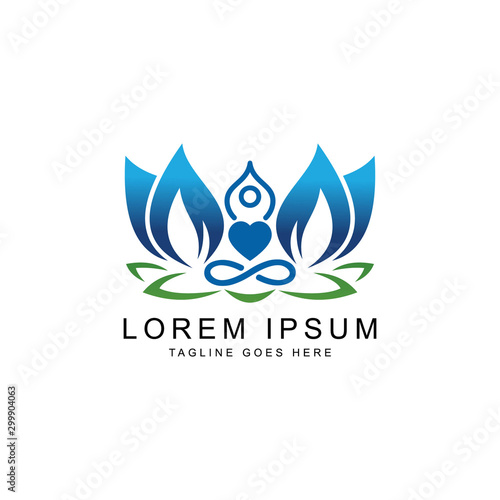 creative yoga person with a flower aroma logo template
