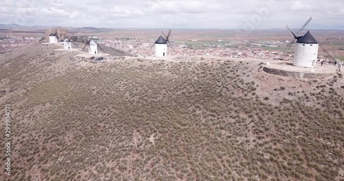 Aerial view of Wind mills at knolls at Consuegra, Toledo region, Spain  photo