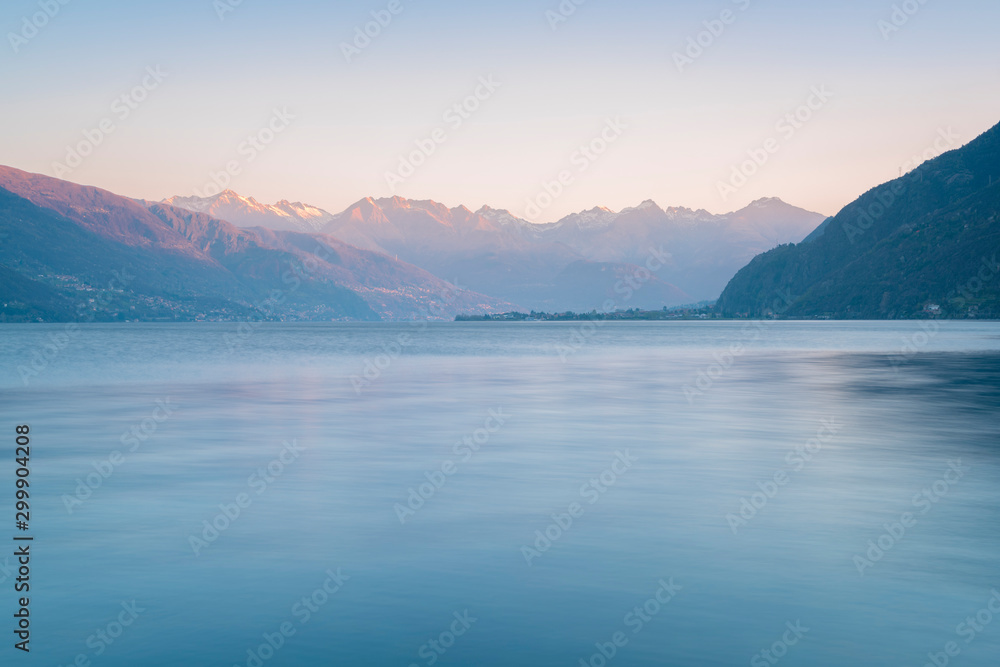 Sunrise on Como Lake, from Bellano, Como Lake, Lombardy, Italian alps, Italy Sunrise on Como Lake, from Bellano, Como Lake, Lombardy, Italian alps, Italy
