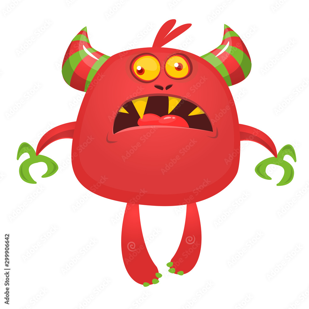 Fototapeta premium Funny cartoon monster. Vector illustration of excited monster character