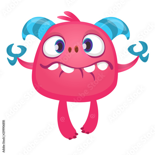 Funny cartoon monster. Vector illustration of excited monster character