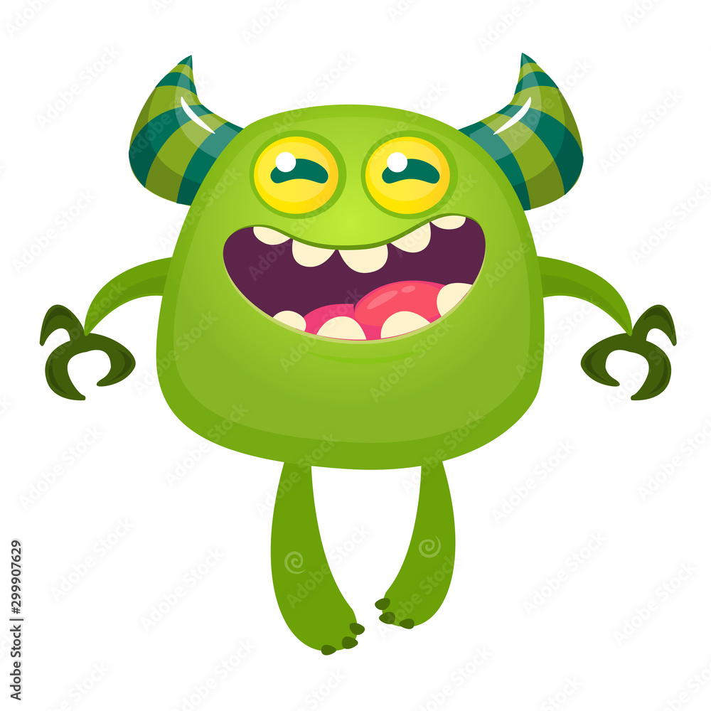 Fototapeta premium Funny cartoon monster. Vector illustration of excited monster character