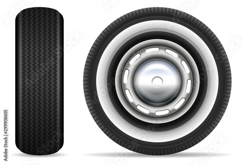 Vintage car tires isolated on white background vector illustration