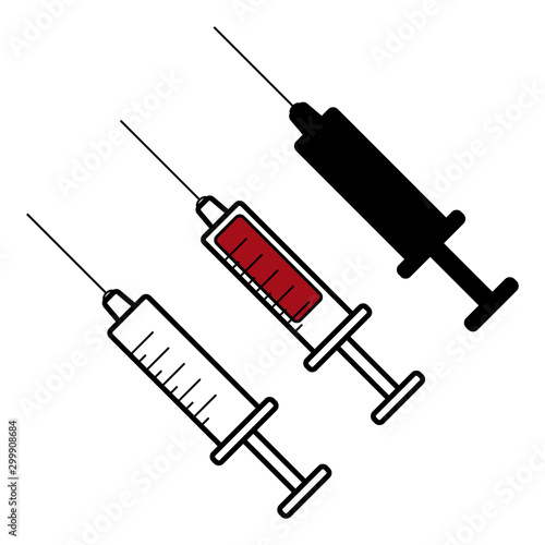 Empty syringe for injection ,syringe silhouette and syringe with red vaccine on white background. Vector illustration