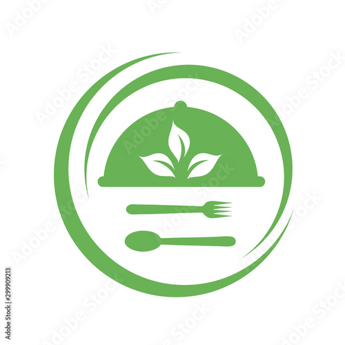 Cafe or restaurant serving Organic food logo- leaves symbolizing Vegetarian friendly diet by European Vegetarian Union photo