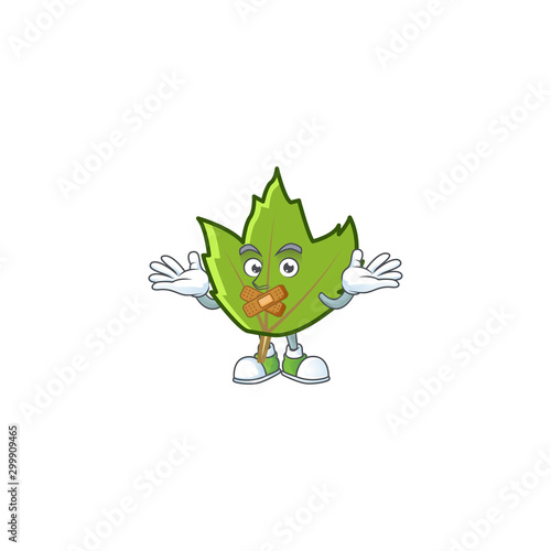 cute green autumn leaves with mascot silent