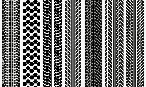 Collection textures of vector tire tracks, tire marks, tire tread Vector illustration