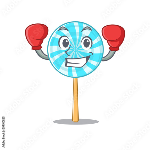 Funny lollipop in red boxing cartoon character