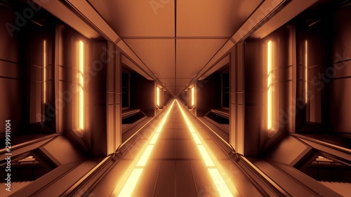 clean futuristic scifi space hangar tunnel corridor with hot glowing metal 3d illustration background wallpaper design