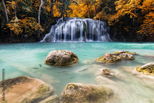 Fototapeta Naklejka Na Ścianę i Meble -  Amazing, beautiful waterfalls in the rainforest, Erawan National Park
