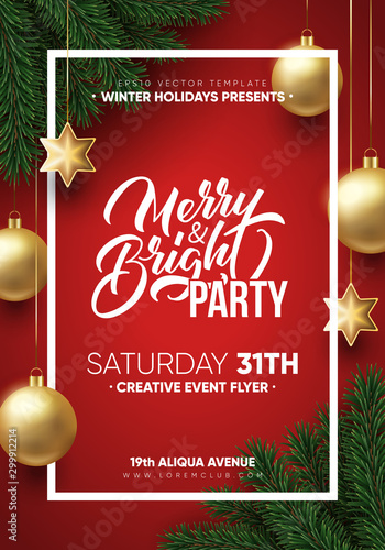 Christmas party poster design. Winter holidays background. Eps10 vector.