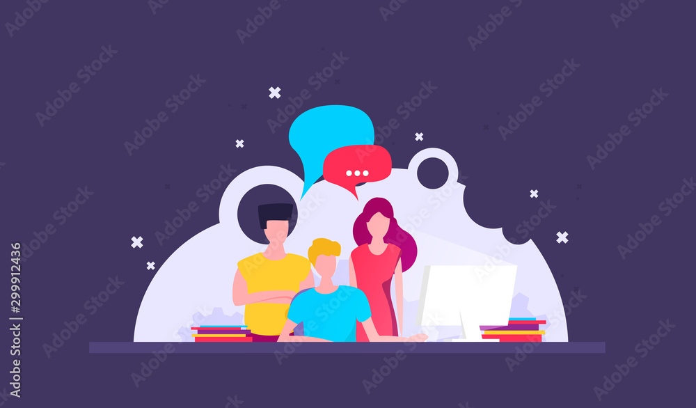 People working on the development flat vector
