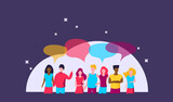 Vector illustration, flat style, people discuss social network, news, social networks, chat, dialogue speech bubbles