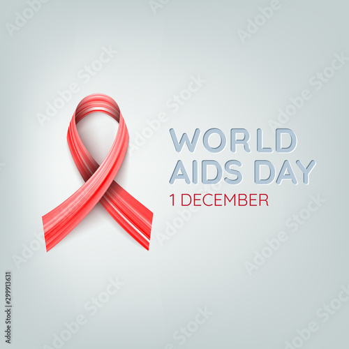 Aids Awareness  month. Red ribbon, acrylic brush in the form of tape. Vector illustration
