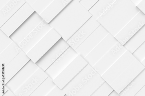 White abstract moving structure of rectangles. Light bright clean minimal rectangular grid pattern, random waving motion background canvas in pure white wall. 3d illustration