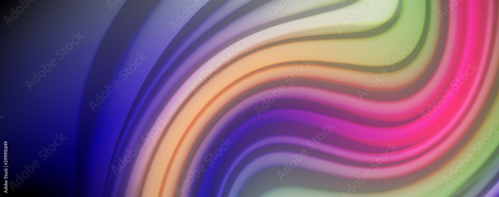 Fototapeta premium Modern rainbow liquid color flow colorful poster. Wave Liquid shape in black color background. Abstract composition