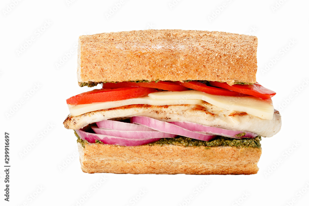 Delicious fastfood grilled fresh tasty sandwich isolated on white background Delicious fastfood grilled fresh tasty sandwich isolated on white background