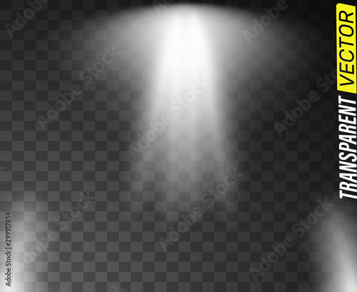 Spotlights on isolated transparent background. White lights. Vector illustration