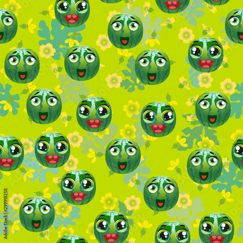 Cute seamless pattern with cartoon emoji vegetables