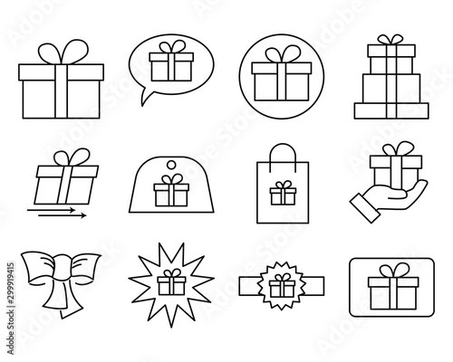 set icon of gift related vector design, included as gift, gift in bag, symbol, ribbon, bubble gift.