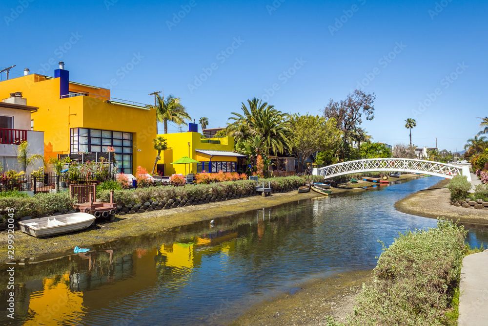 Venice Canal Historic District. Venice Canals in Southern California in Los Angeles. United States