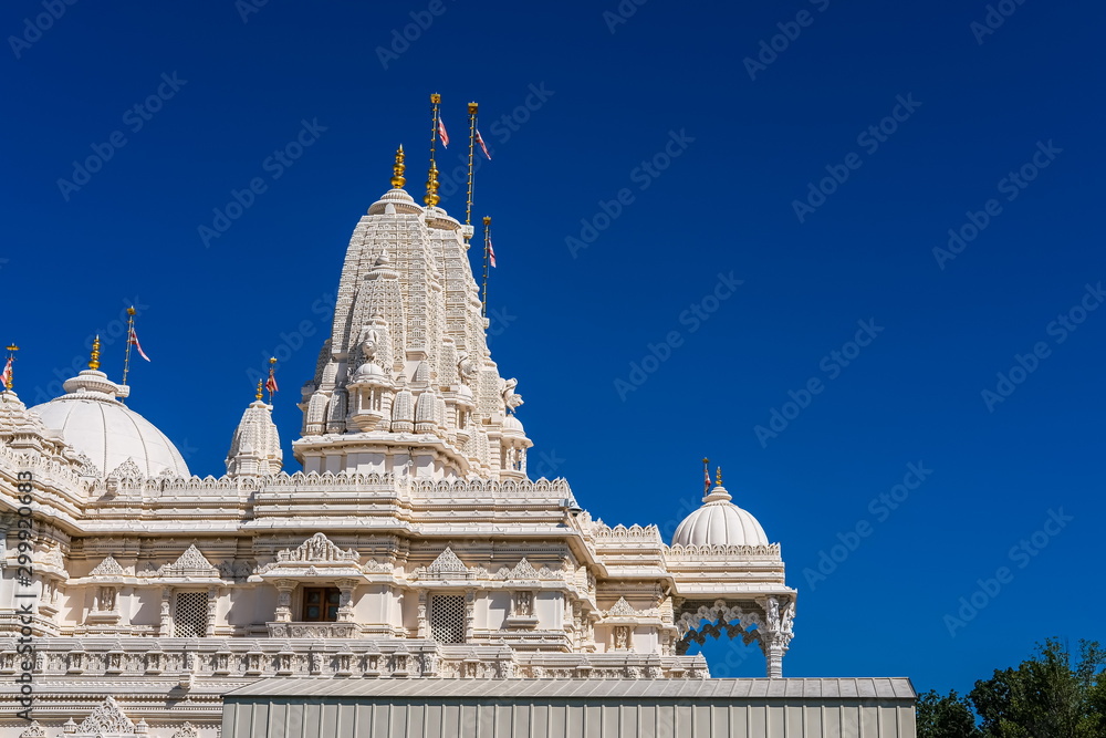 View of a white marble hindu temple