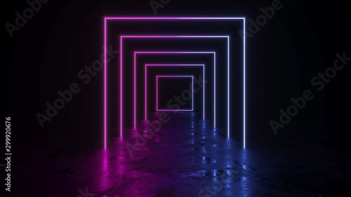 3D rendering Neon lights background. Bright neon lines background. Intelligence artificial. Abstract illustration. Architecture background