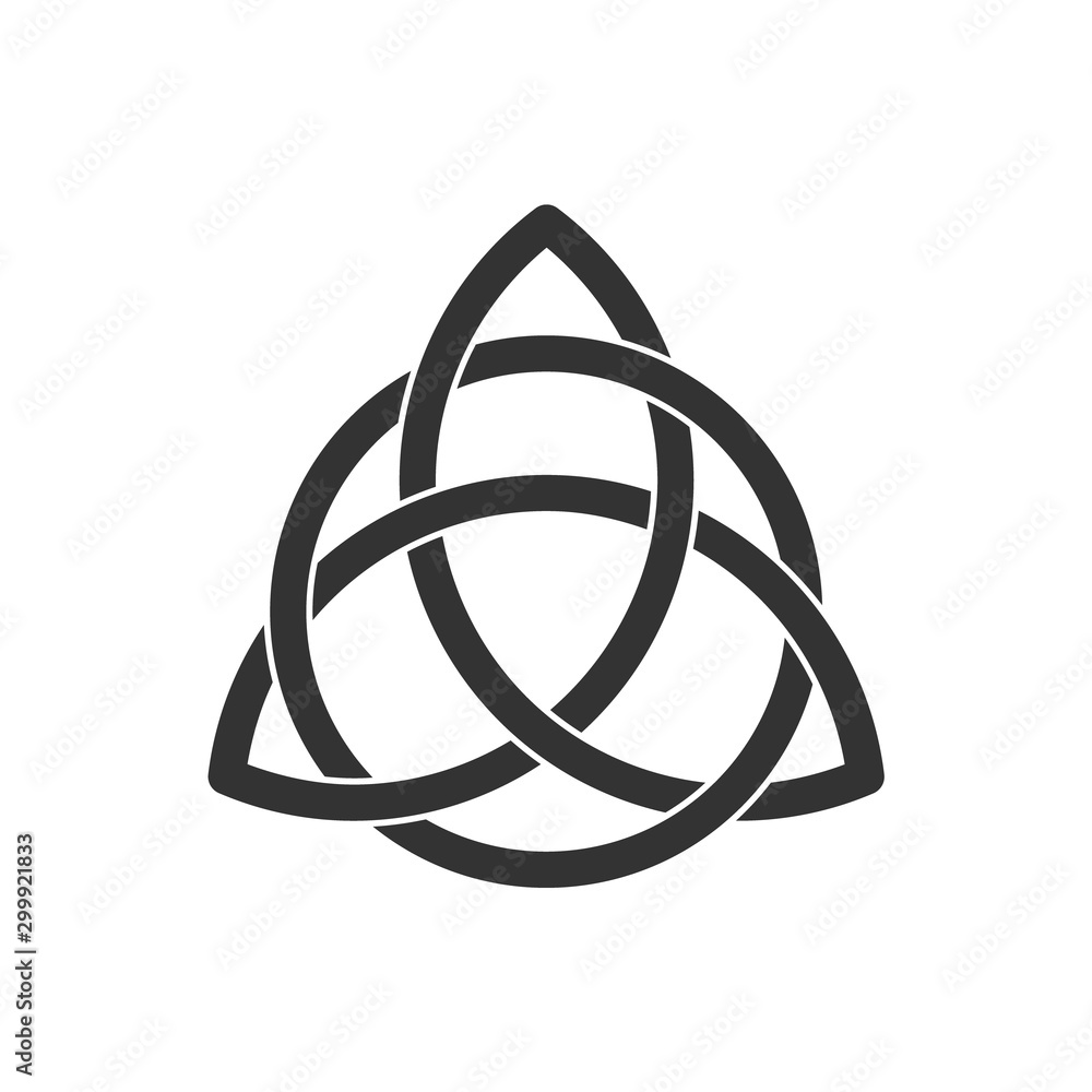 Celtic trinity knot. Triquetra symbol interlaced with circle. Ancient