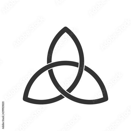 Celtic trinity knot. Triquetra symbol. Three parts unity icon. Ancient ornament symbolizing eternity. Infinite loop sign of interlocking shapes. Interconnected loops make trefoil. Vector illustration.