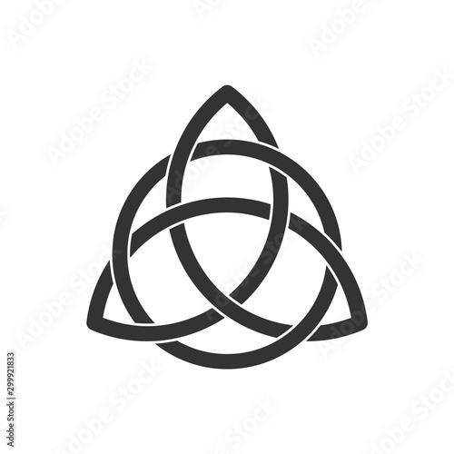 Celtic trinity knot. Triquetra symbol interlaced with circle. Ancient ornament symbolizing eternity. Infinite loop sign interlocking with circle.Interconnected loops make trefoil.Vector illustration. 