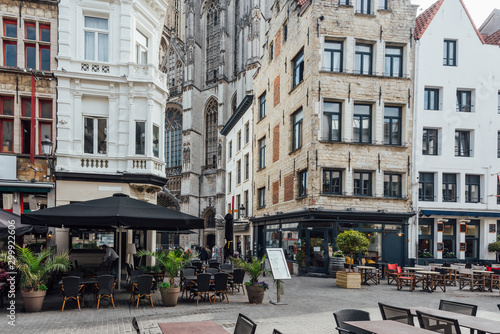 Fototapeta Naklejka Na Ścianę i Meble -  Old street of the historic city center of Antwerpen (Antwerp), Belgium. Cozy cityscape of Antwerp. Architecture and landmark of Antwerpen