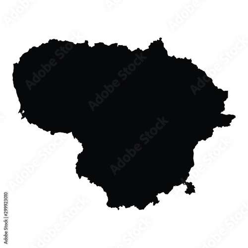 A black and white vector silhouette of the country of Lithuania