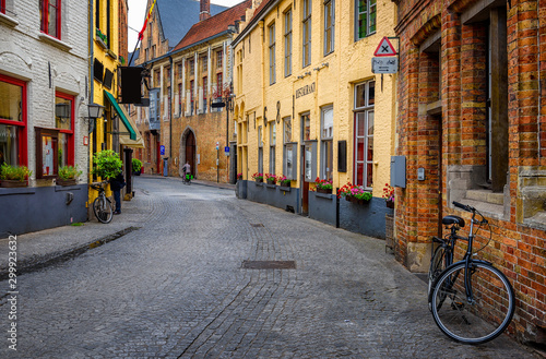 Old street in Bruges  Brugge   Belgium. Cityscape of Bruges. Typical architecture of Bruges