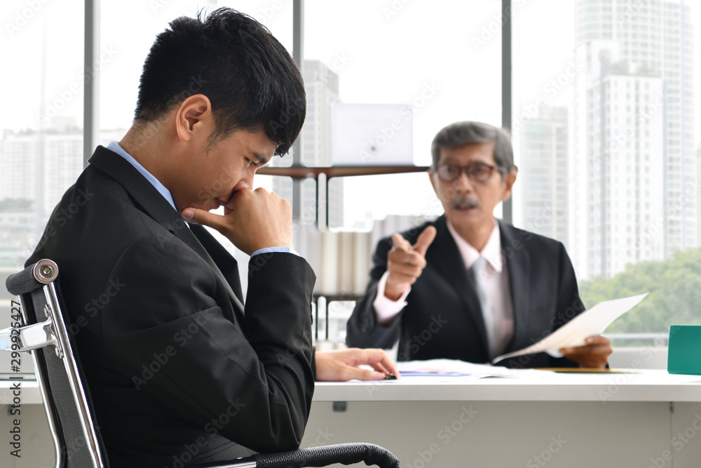 Angry boss yelling at employee, business concept, Asian businessman Stock Photo |