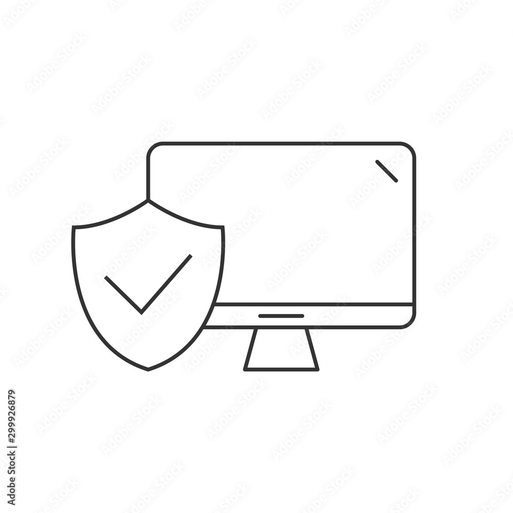 Desktop computer protected linear icon on white background. Editable stroke Desktop computer protected linear icon on white background. Editable stroke