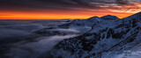 Sunset in Kopa Kondracka in Polish Tatra Mountains in winter snow weather conditions