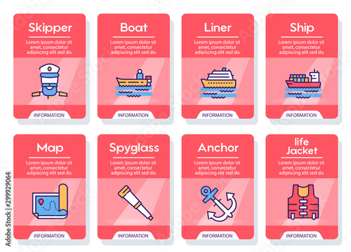Voyage items color linear icons set